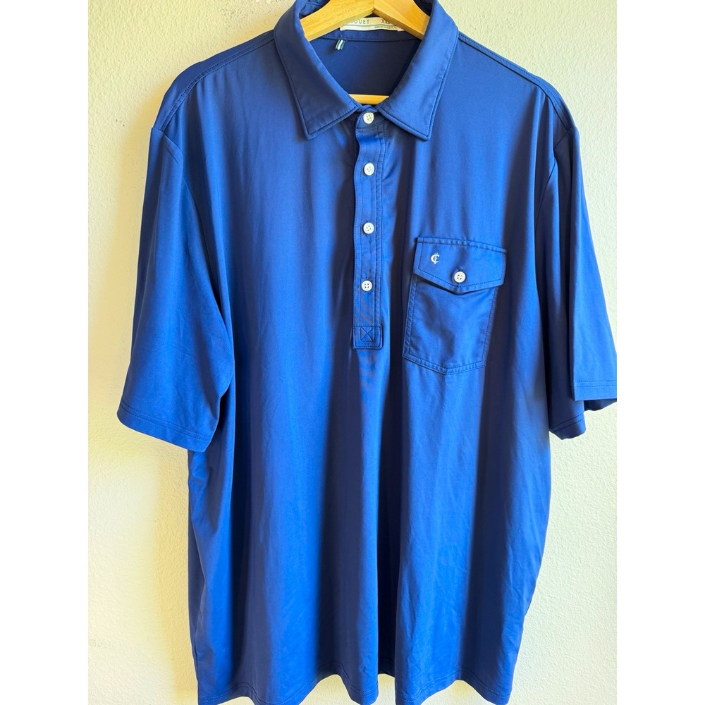 Criquet Men's XXL Blue Solid Polo Shirt Short Sleeve Pocket Stretch Logo Button